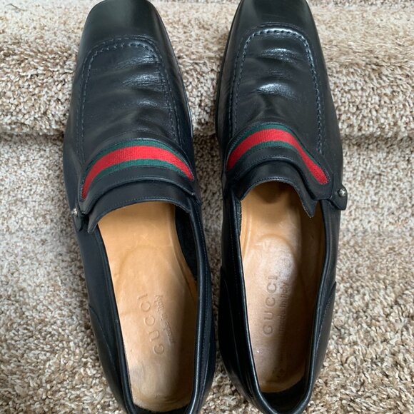 Gucci Men\'s Black Leather/Signature Stripe Dress Loafers main image 7